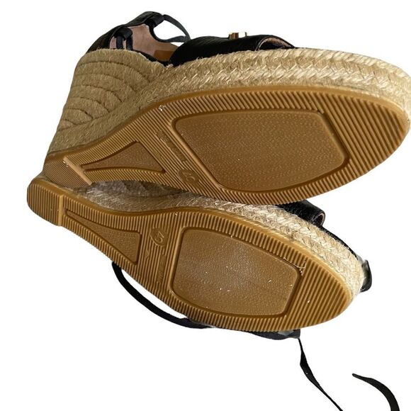 GAIMO Black Leather Wedge Espadrilles Sandals Gold Studs Ankle Tie Straps 40 - Picture 12 of 15